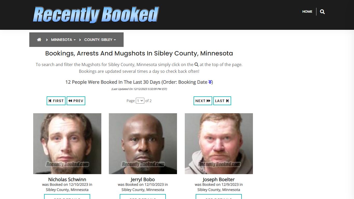 Bookings, Arrests and Mugshots in Sibley County, Minnesota