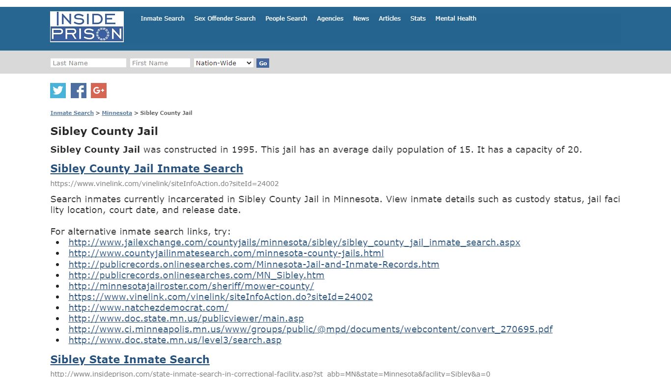 Sibley County Jail - Minnesota - Inmate Search - Inside Prison